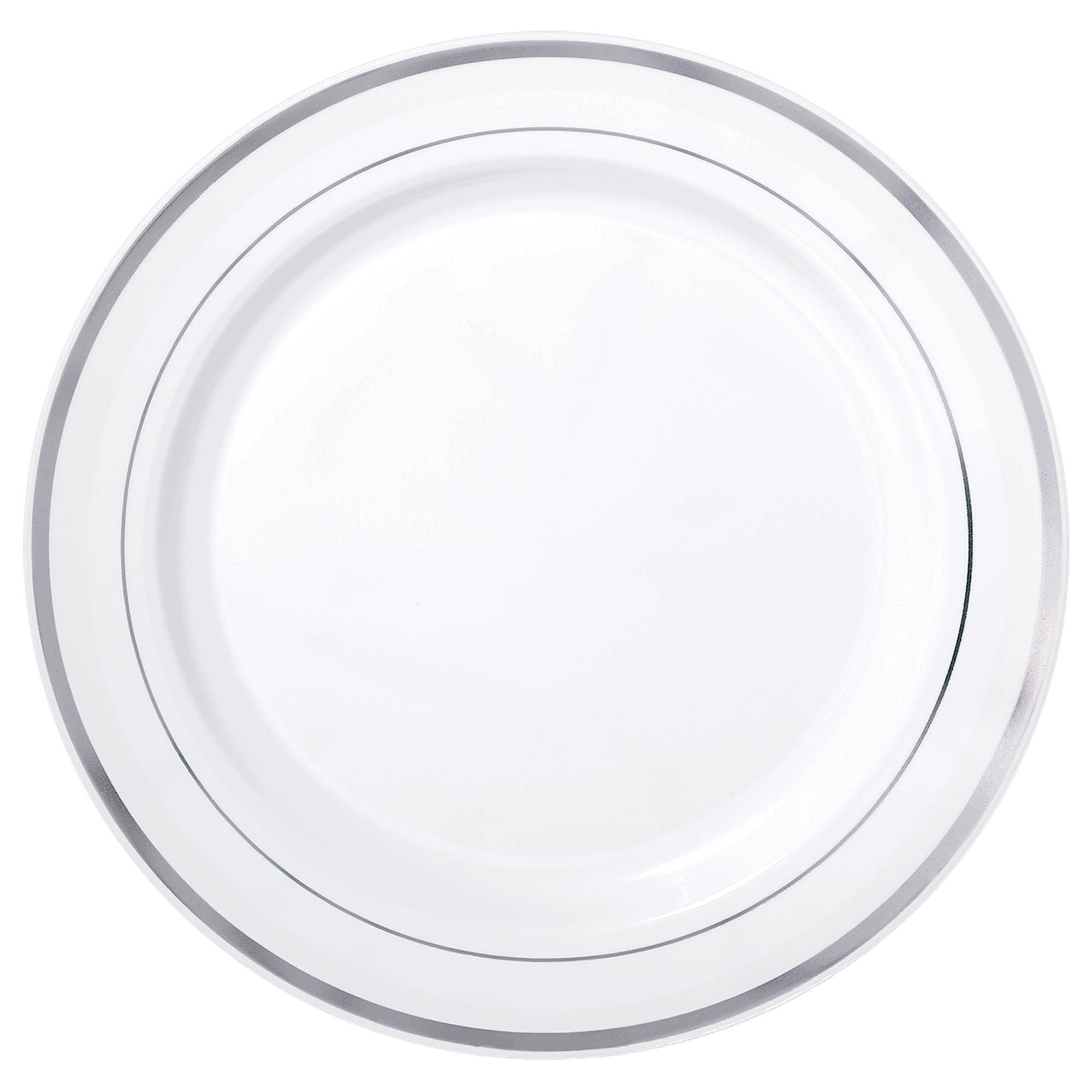 White Premium Plastic Luncheon Plates with Silver Rim, 7.5in, 20ct