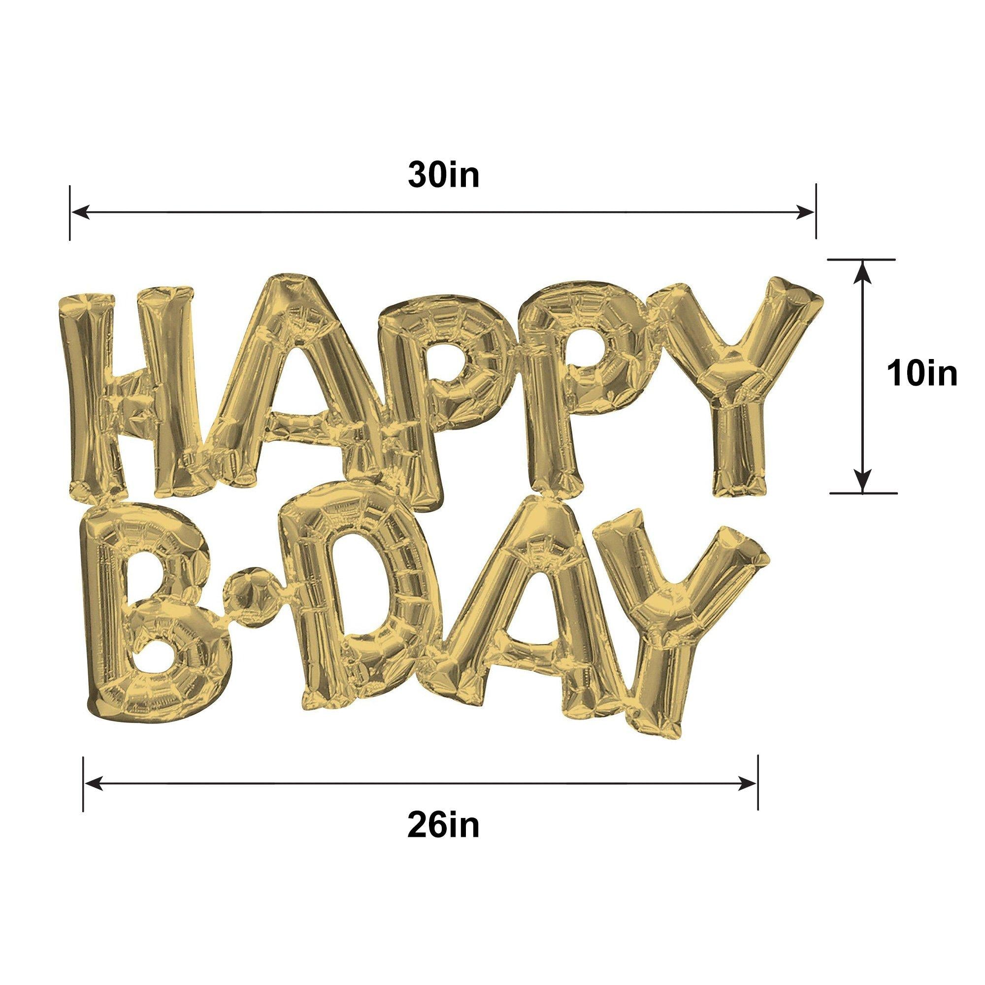 Air-Filled White Gold Happy Birthday Letter Balloon Banner, 2pc - Image 2