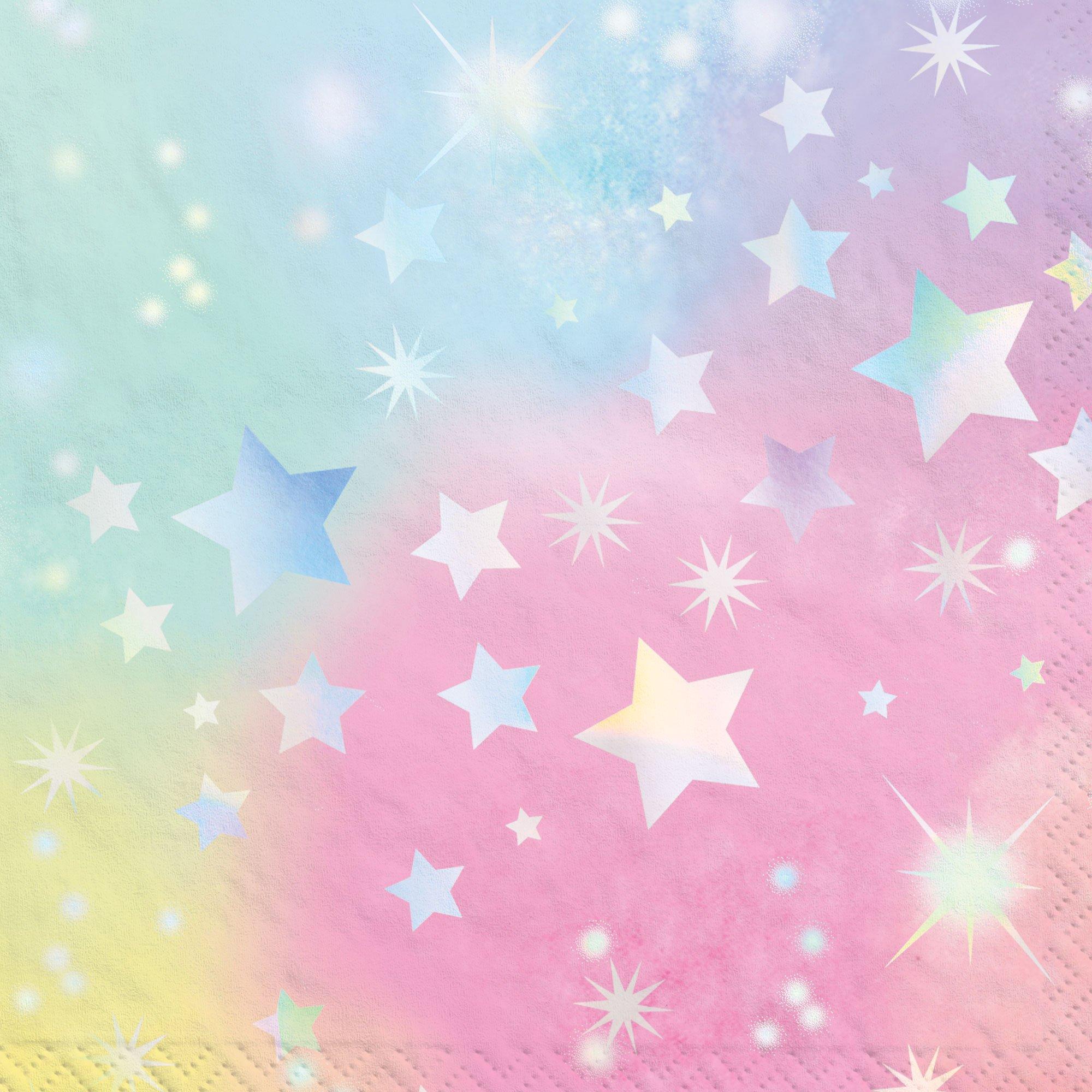 Iridescent Luminous Rainbow Star Paper Beverage Napkins, 5in, 16ct - Image 2