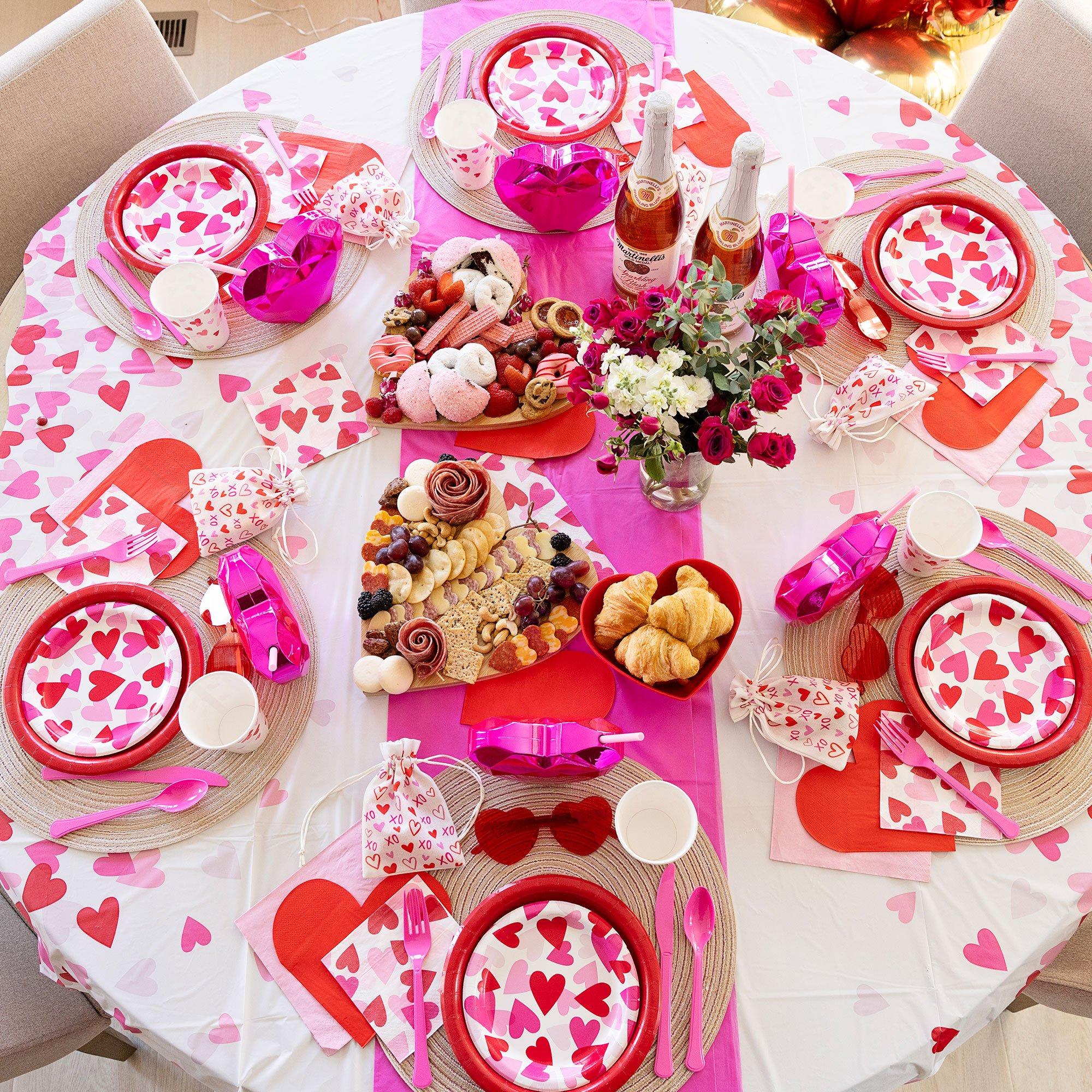 Red Heart-Shaped Paper Lunch Napkins, 6.4in, 16ct - Cross My Heart - Image 2