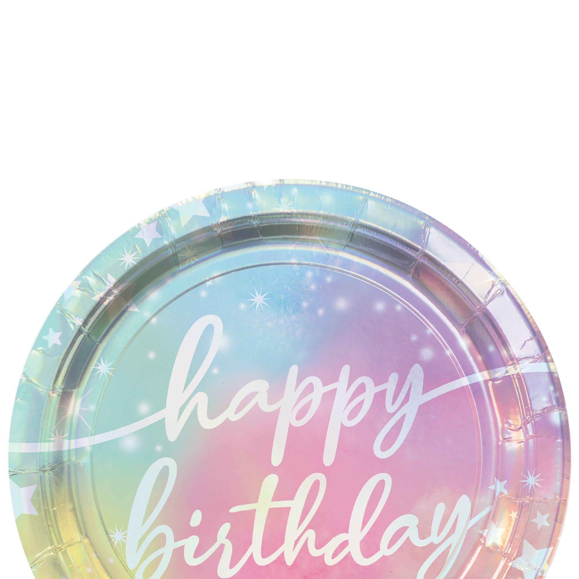 Iridescent Luminous Rainbow Birthday Paper Lunch Plates, 9in, 8ct - Image 2