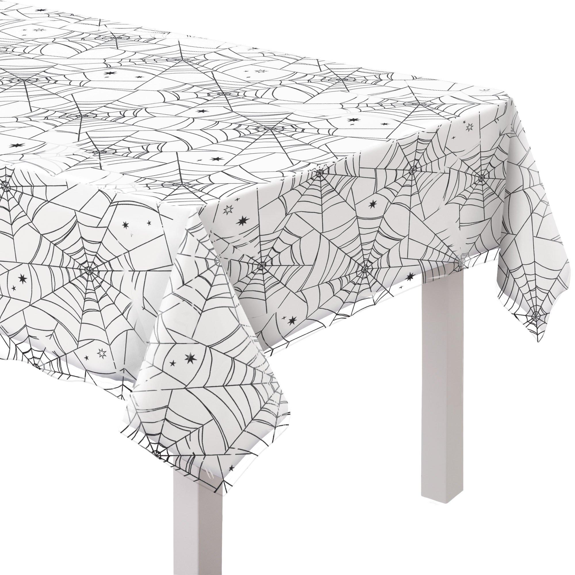 Spiderweb Night Clear Plastic Table Cover, 54in x 108in