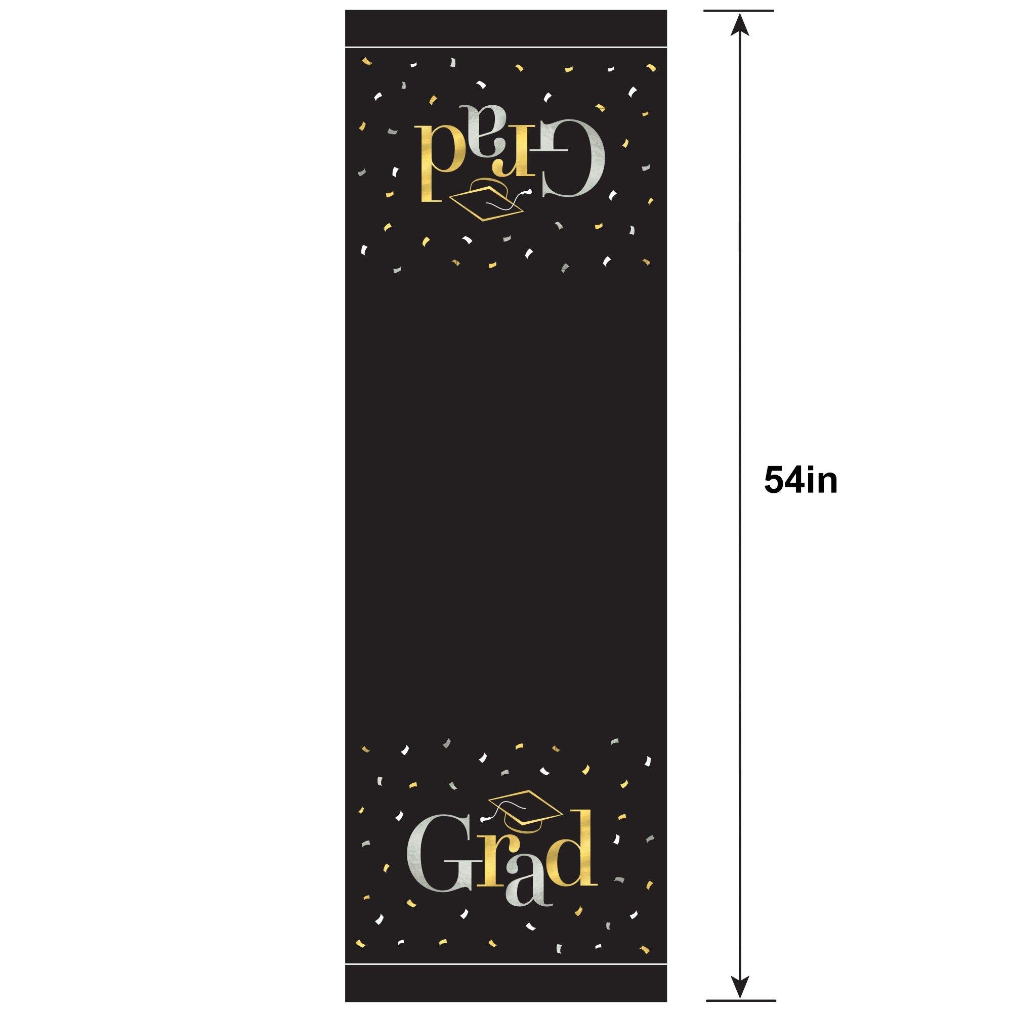 Black, Silver & Gold Grad Plastic Table Cover, 54in x 102in - Class Dismissed - Image 2