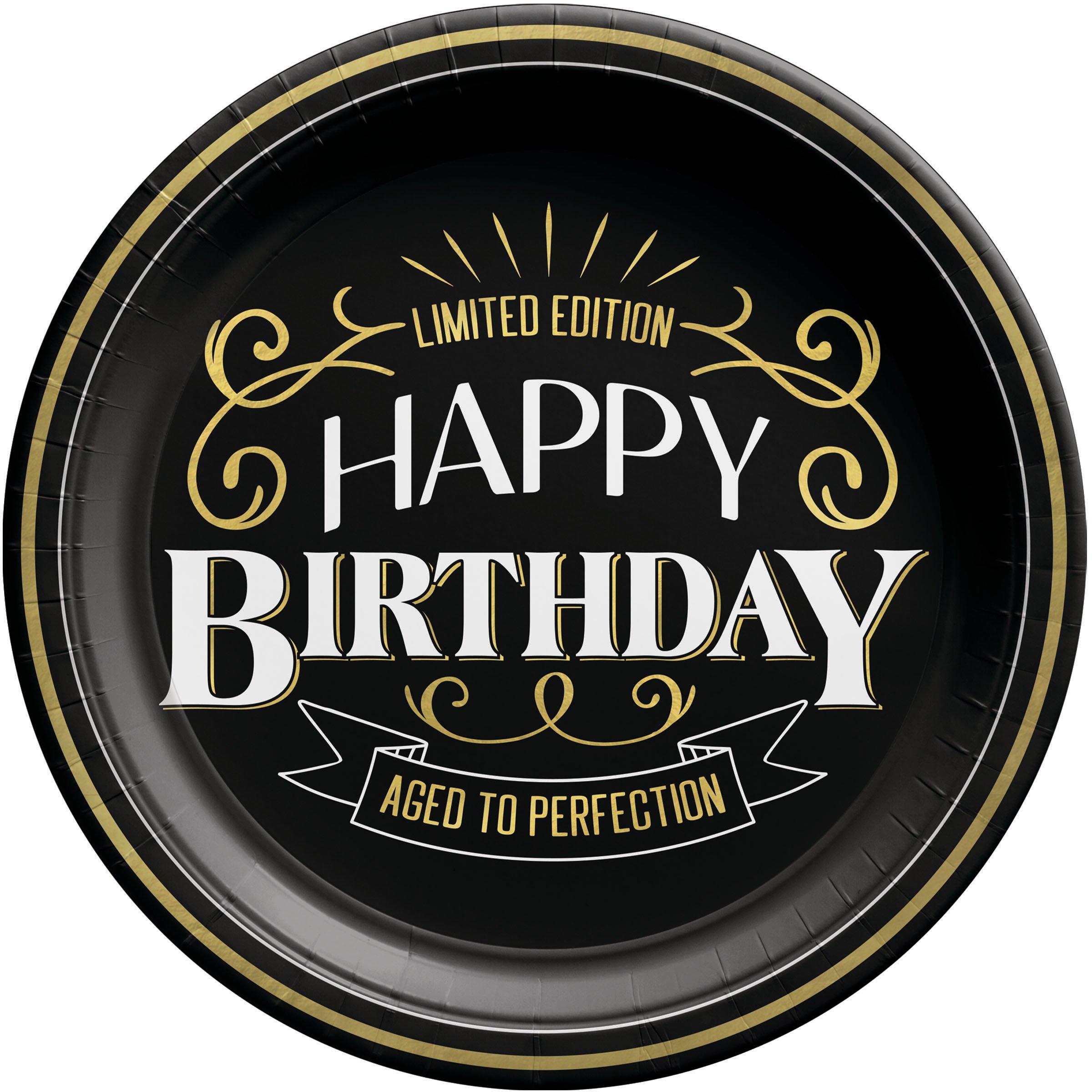 Black & Gold Happy Birthday Paper Dinner Plates, 10.5in, 8ct - Better With Age