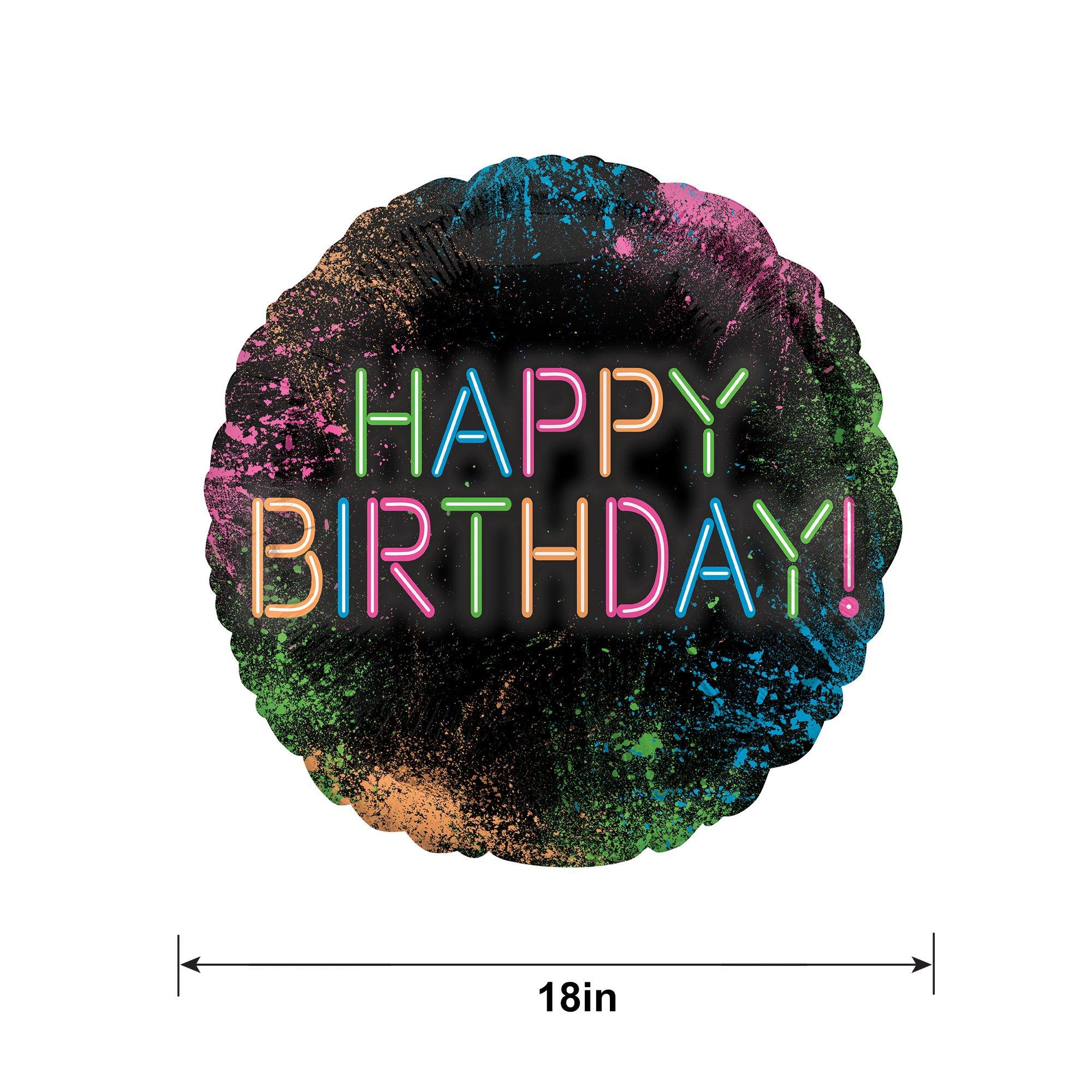 Neon Happy Birthday Foil Balloon, 18in - Let's Glow Crazy - Image 2