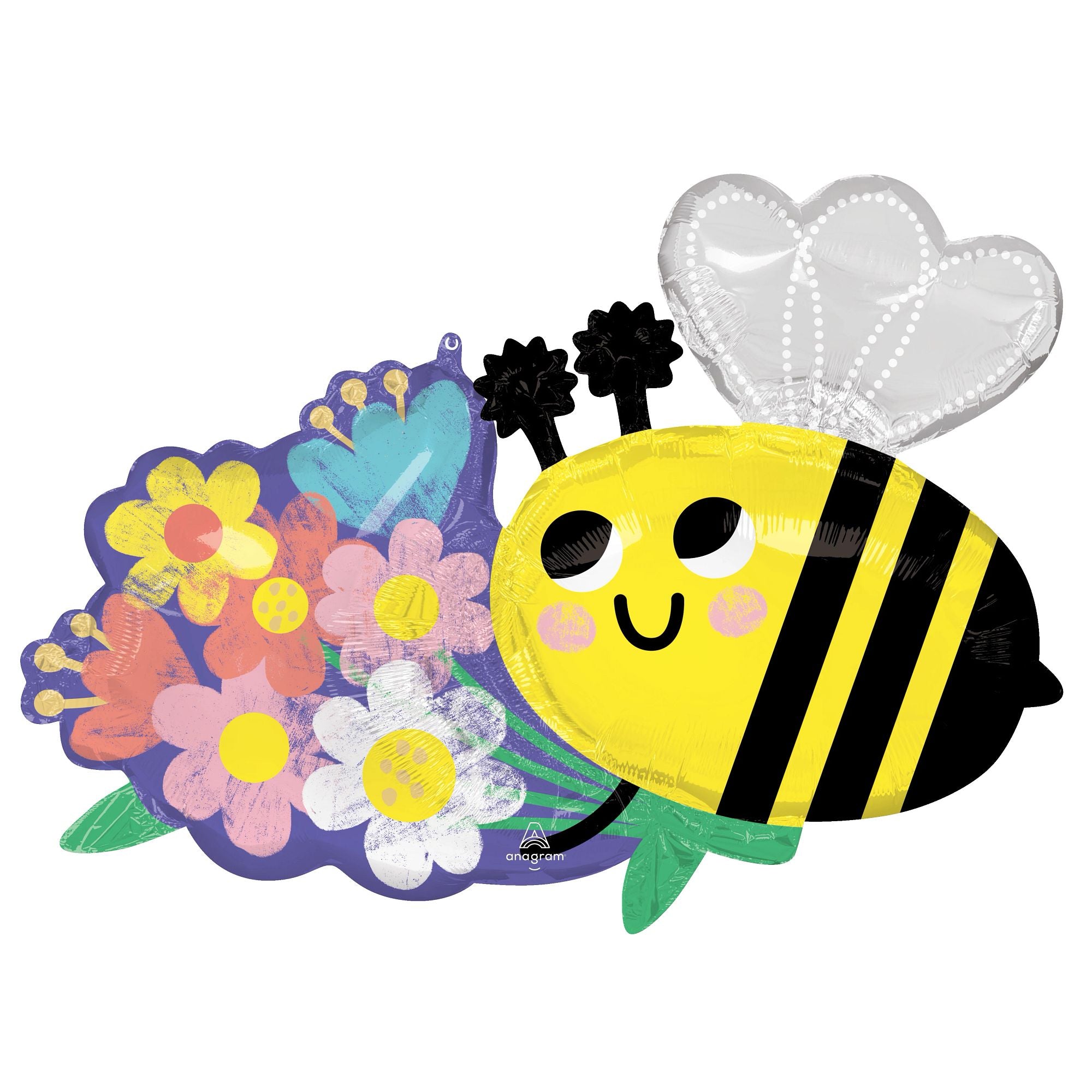 Giant “Bee Well” Bee & Flowers Foil Balloon, 32in