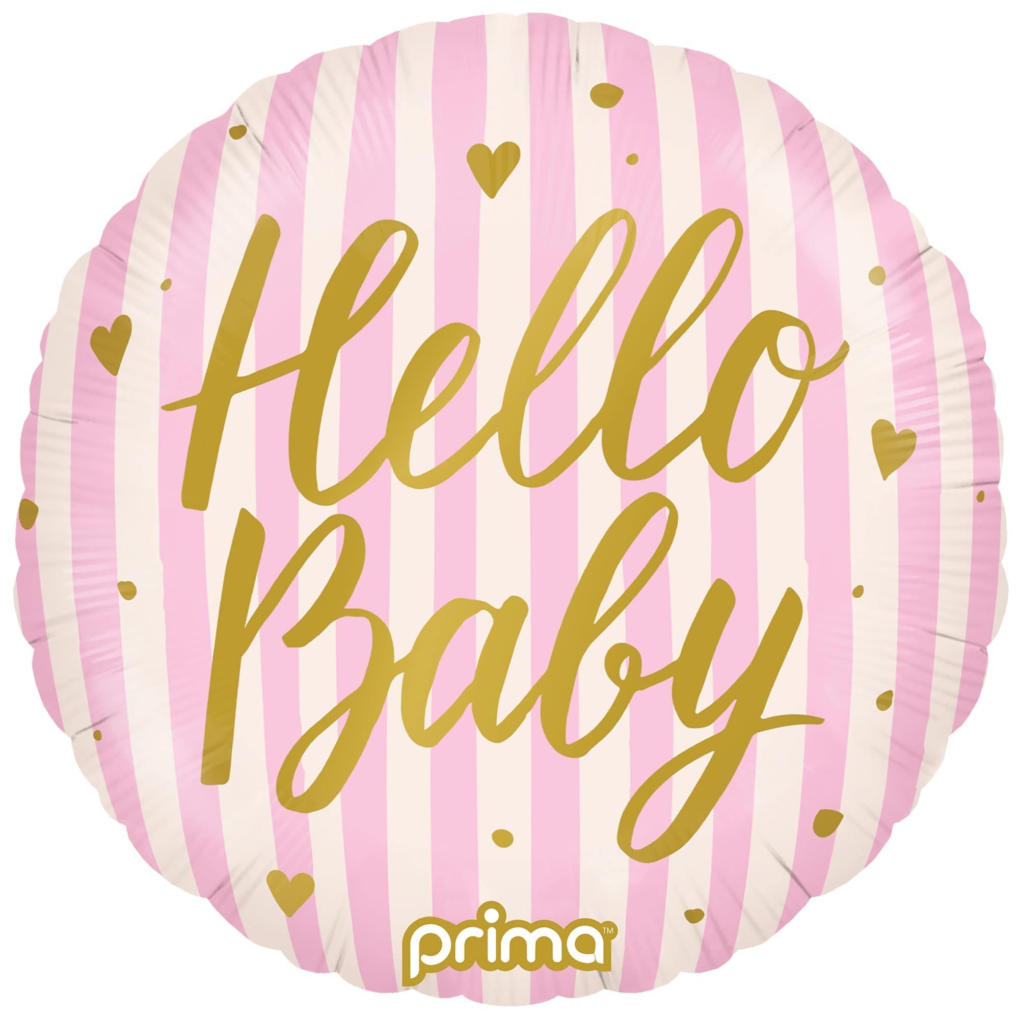 18in Round Hello Baby Stripes Foil Balloon, Assorted Colors - Image 2