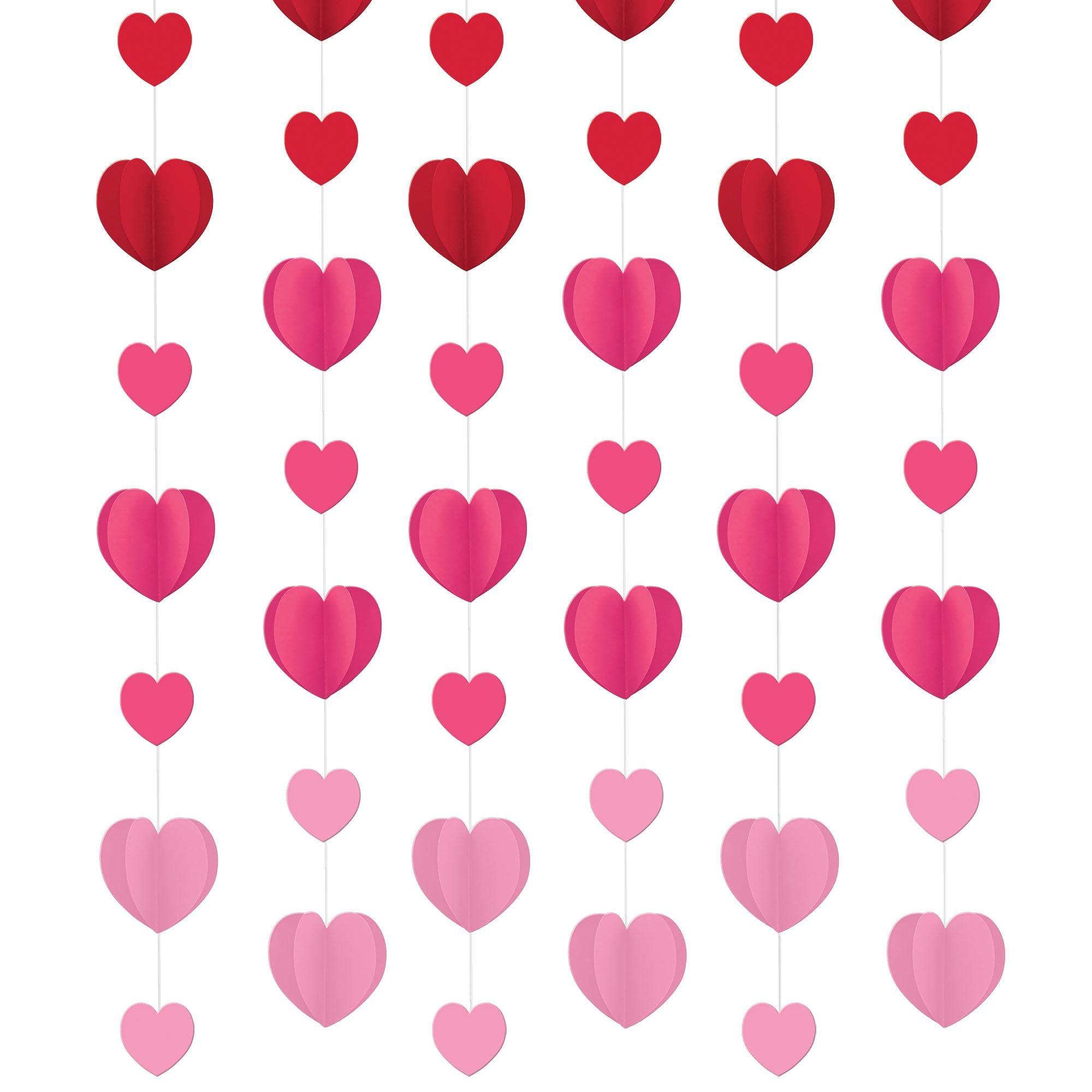 Red & Pink Dimensional Heart Paper String Decorations, 7ft, 6pc - Image 2