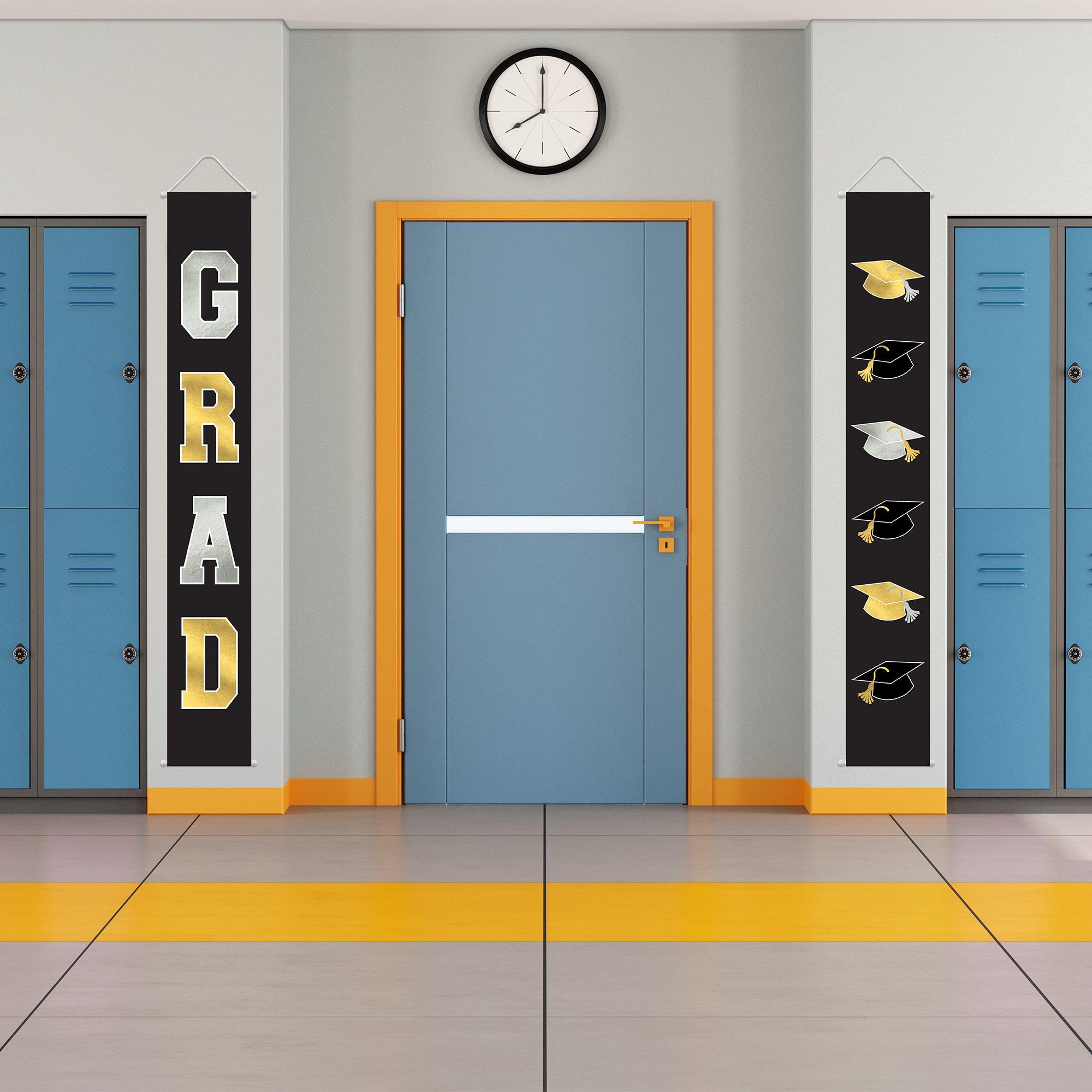 Black, Silver & Gold Graduation Fabric Vertical Banners, 1.1ft x 6ft, 2ct - Image 2