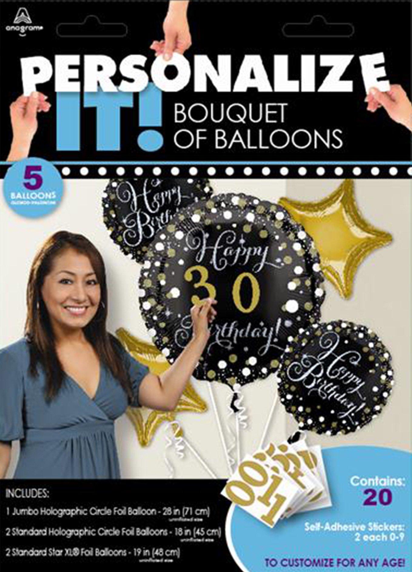 Add-An-Age - Sparkling Celebration Happy Birthday Prismatic Foil Balloon Bouquet, 5pc - Image 2
