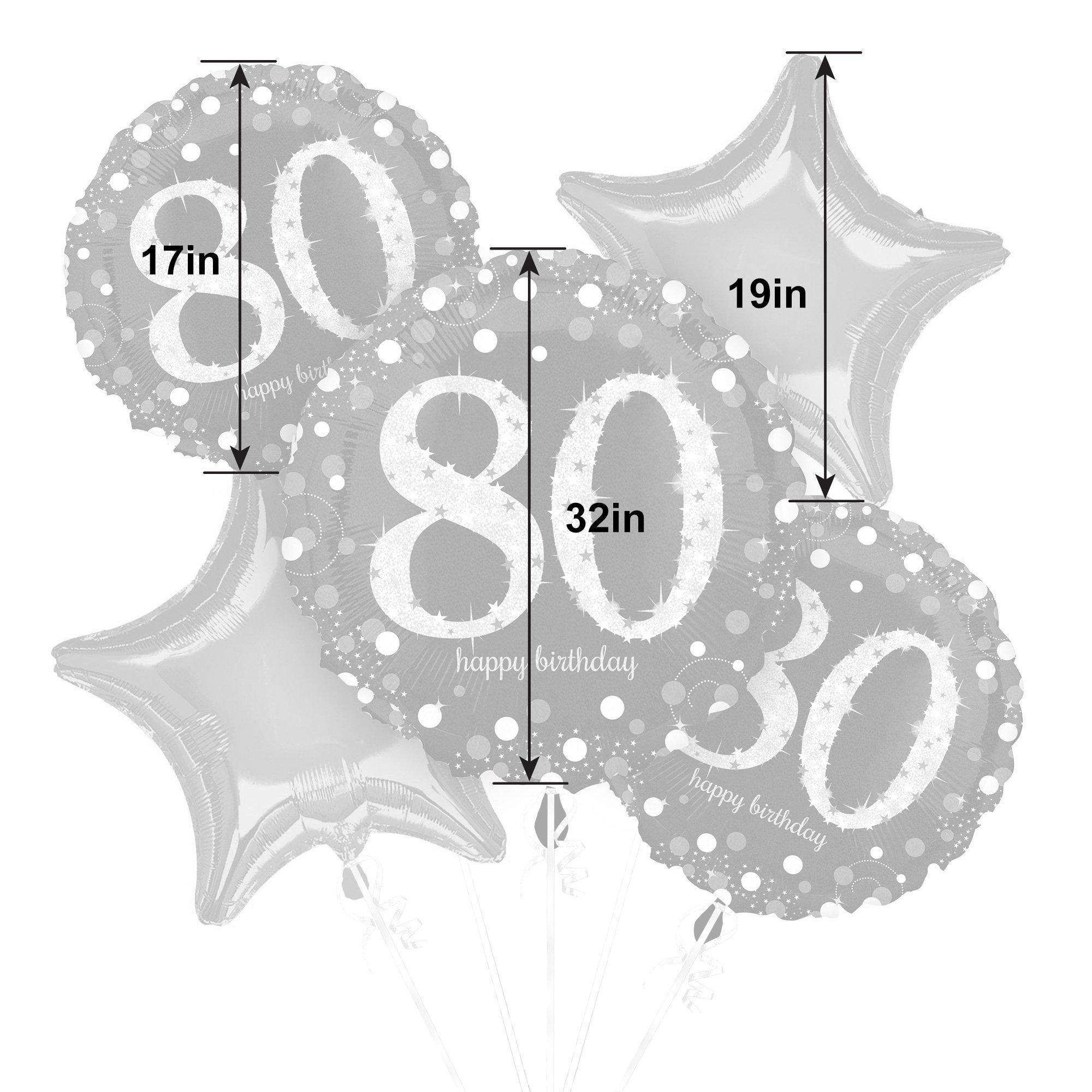 80th Birthday Foil Balloon Bouquet, 5pc - Sparkling Celebration - Image 2