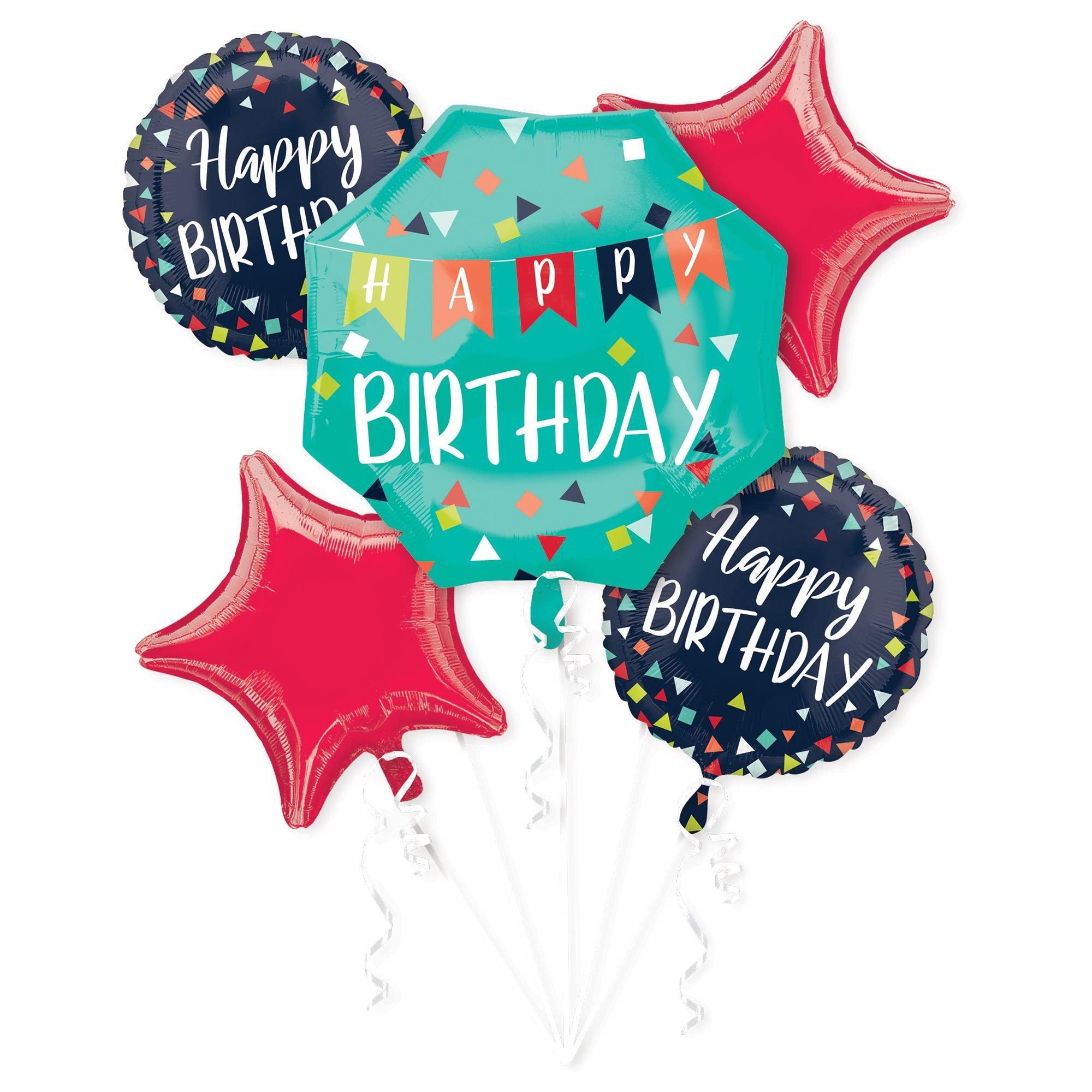 Navy Confetti Happy Birthday Foil Balloon Bouquet, 5pc