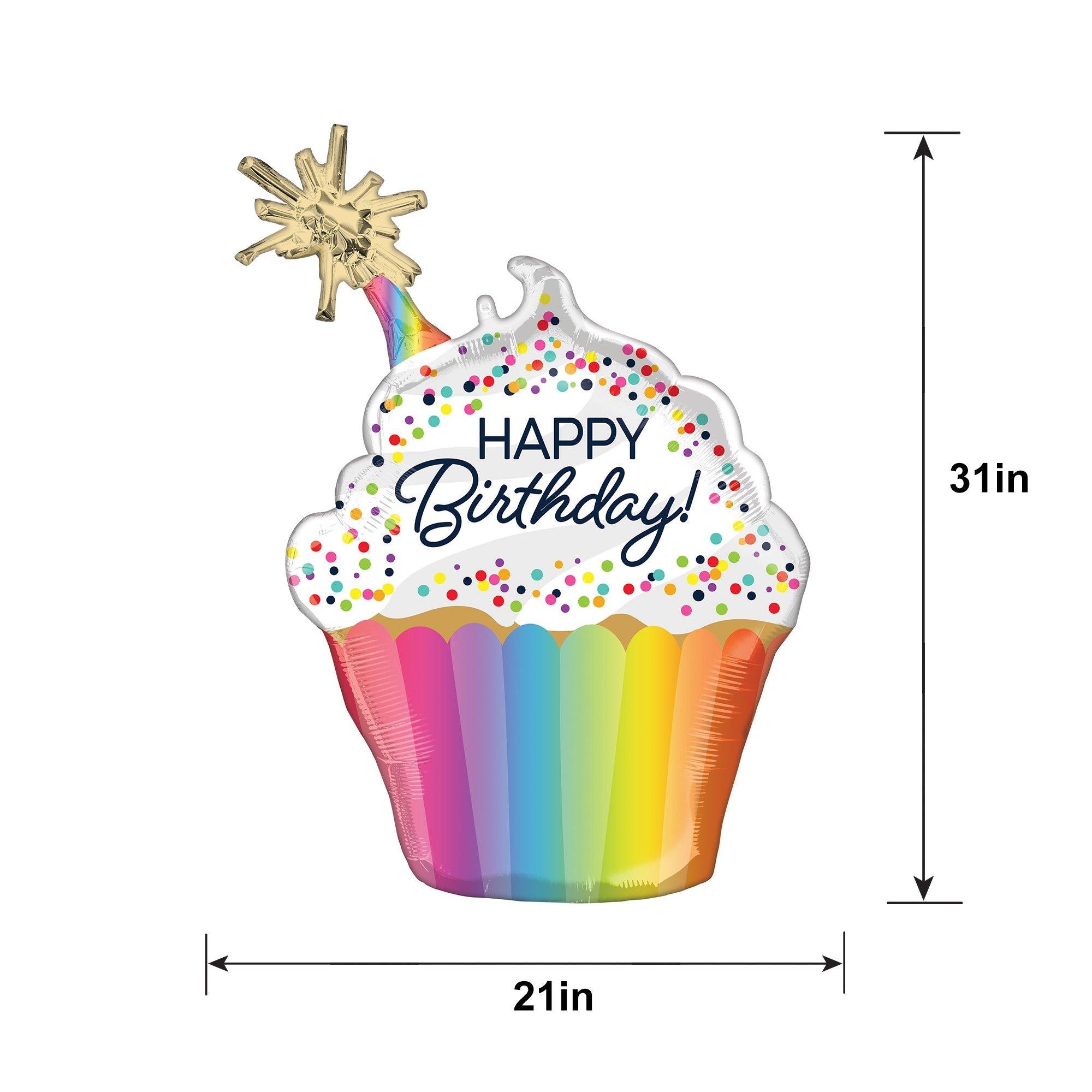 Confetti Sprinkle Happy Birthday Cupcake-Shaped Foil Balloon, 21in x 31in - Image 2