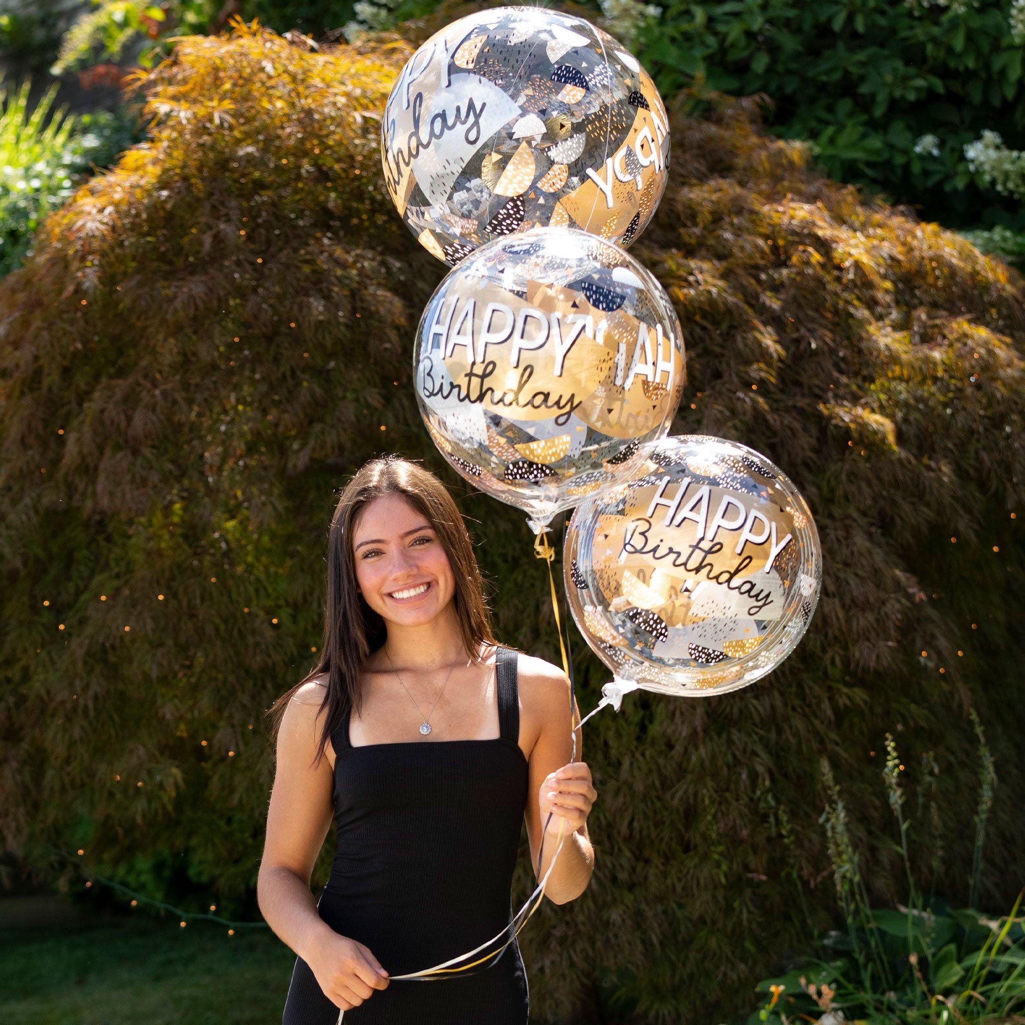 Happy Birthday Black, Silver & Gold Plastic Balloon, 18in - Clearz