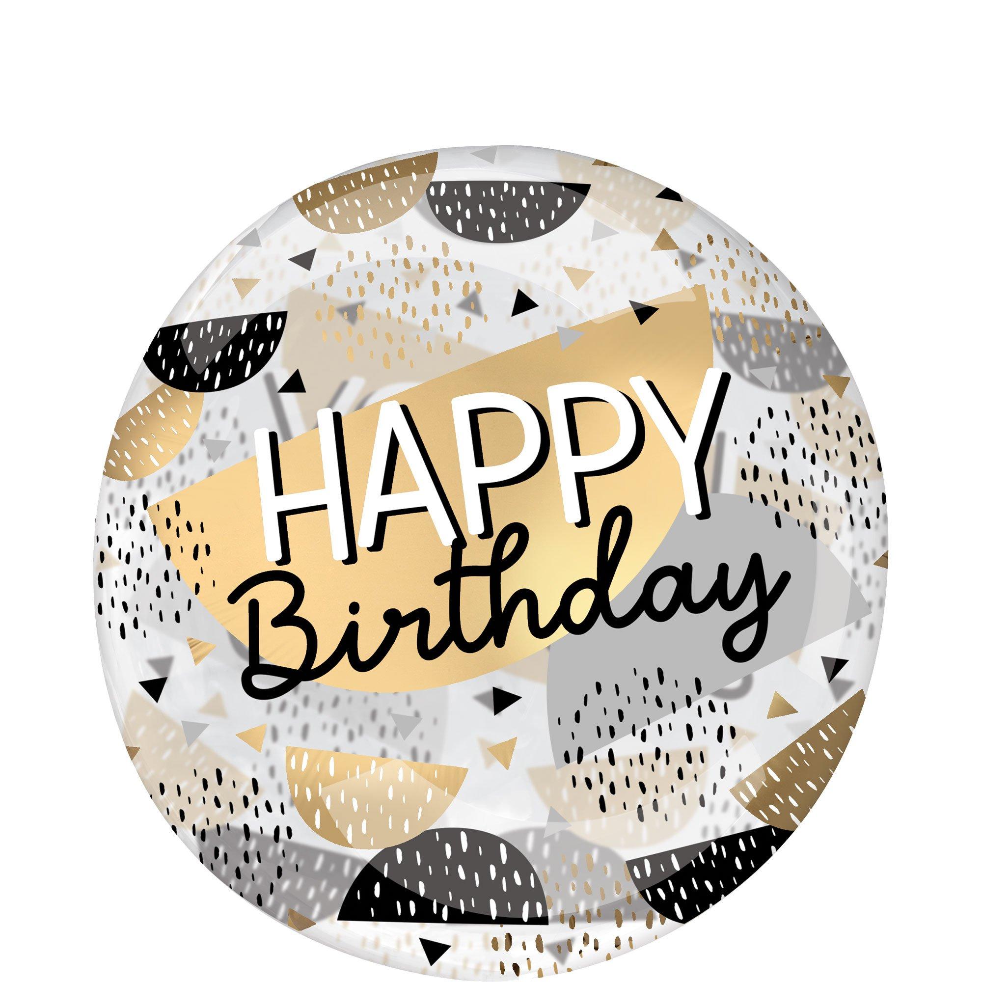 Happy Birthday Black, Silver & Gold Plastic Balloon, 18in - Clearz - Image 2