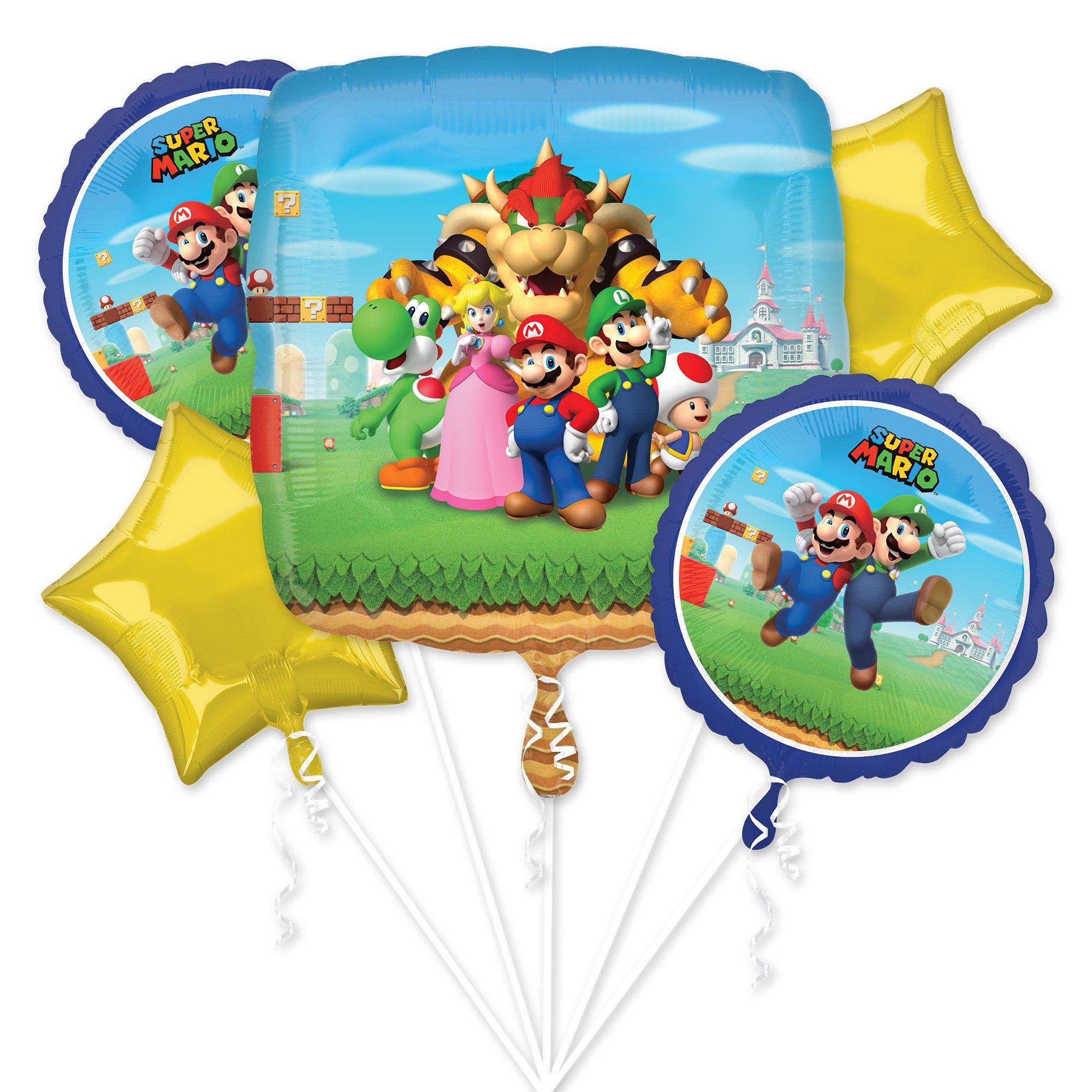 Super Mario Bros Foil Balloon Bouquet, 5pc