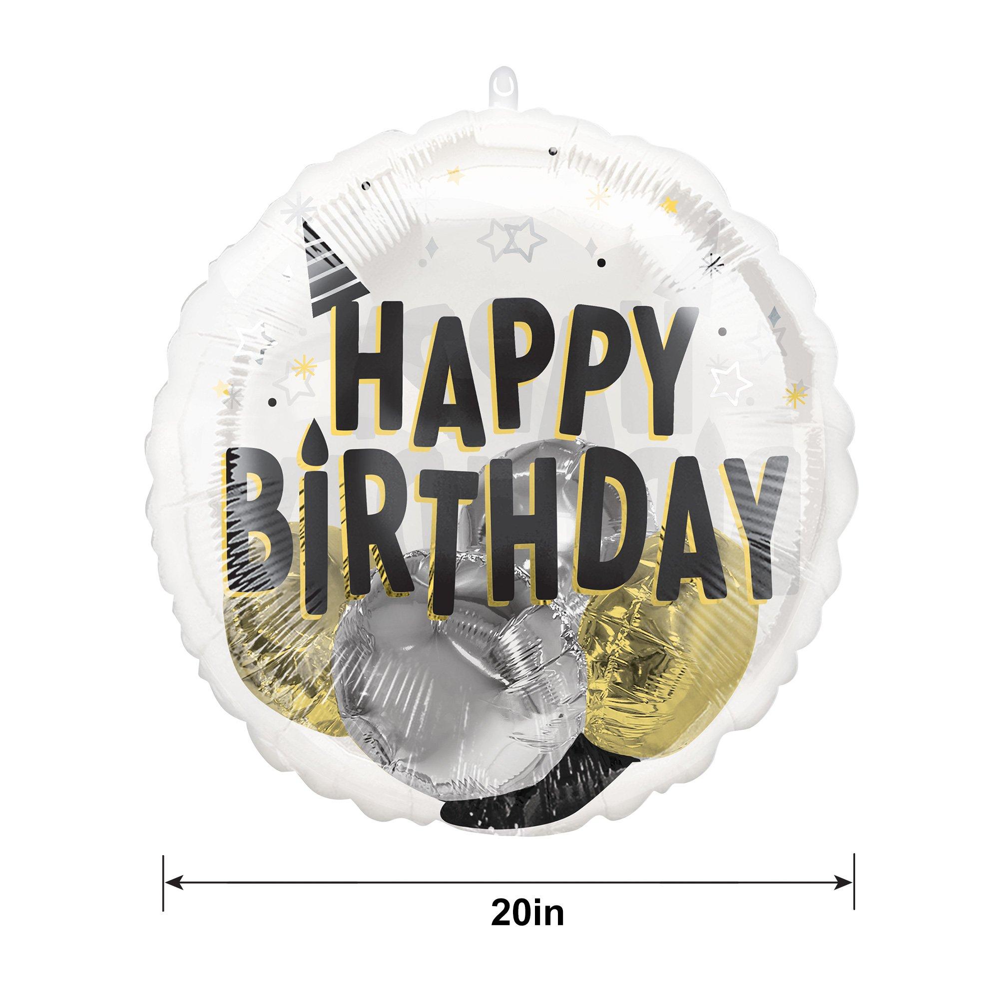 Black, Silver & Gold Happy Birthday Stuffed Plastic Balloon, 20in - Image 2