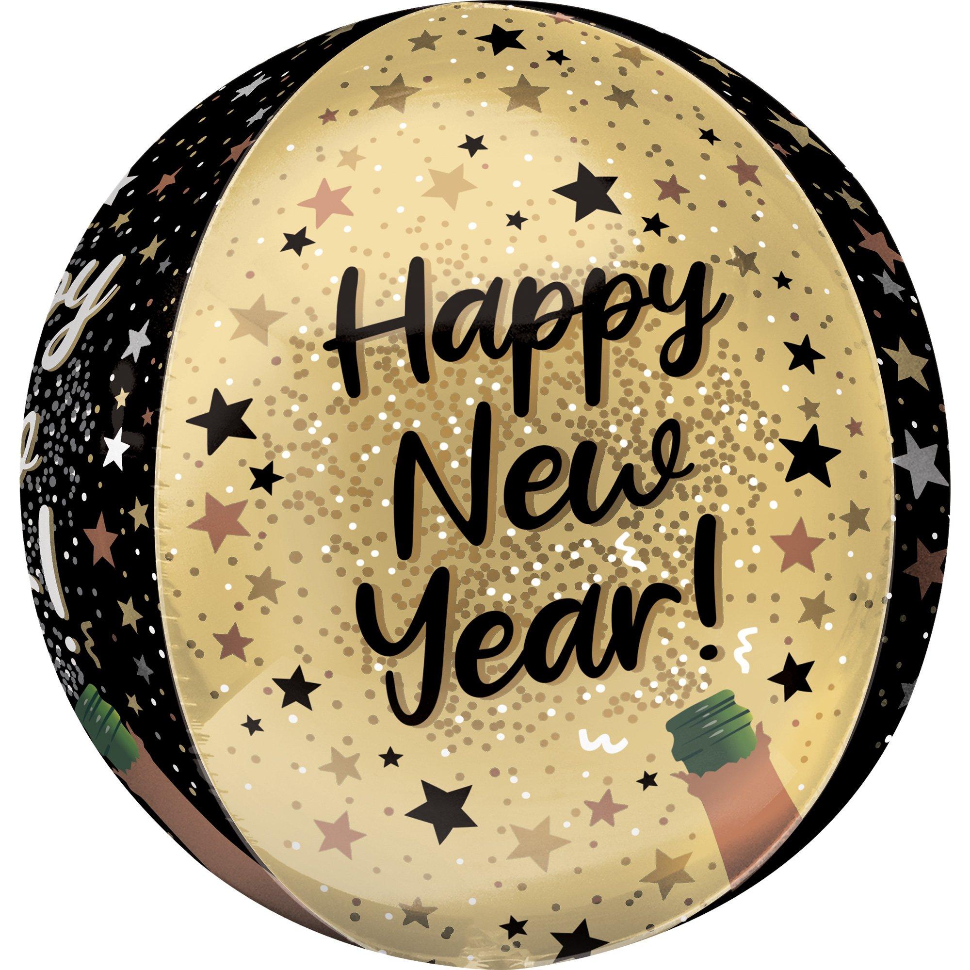 Happy New Year Orbz Balloon, 15in x 16in - Natural Sparkle - Image 2