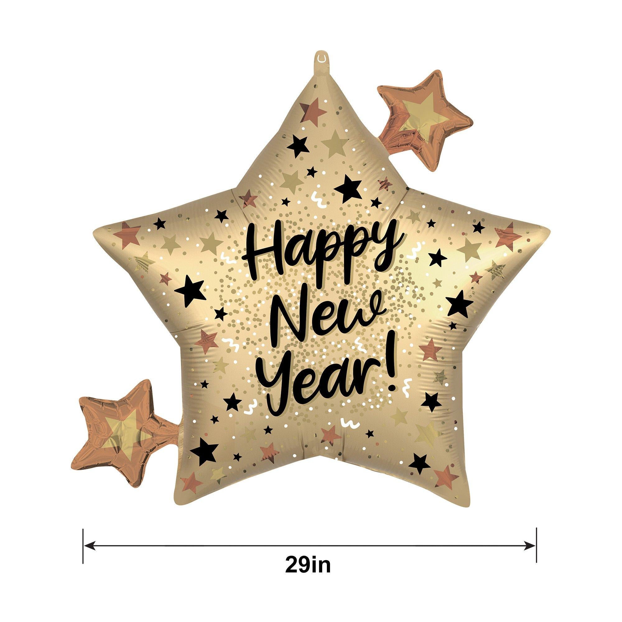 Satin Happy New Year Star Cluster Foil Balloon, 29in x 27in - Natural Sparkle - Image 2