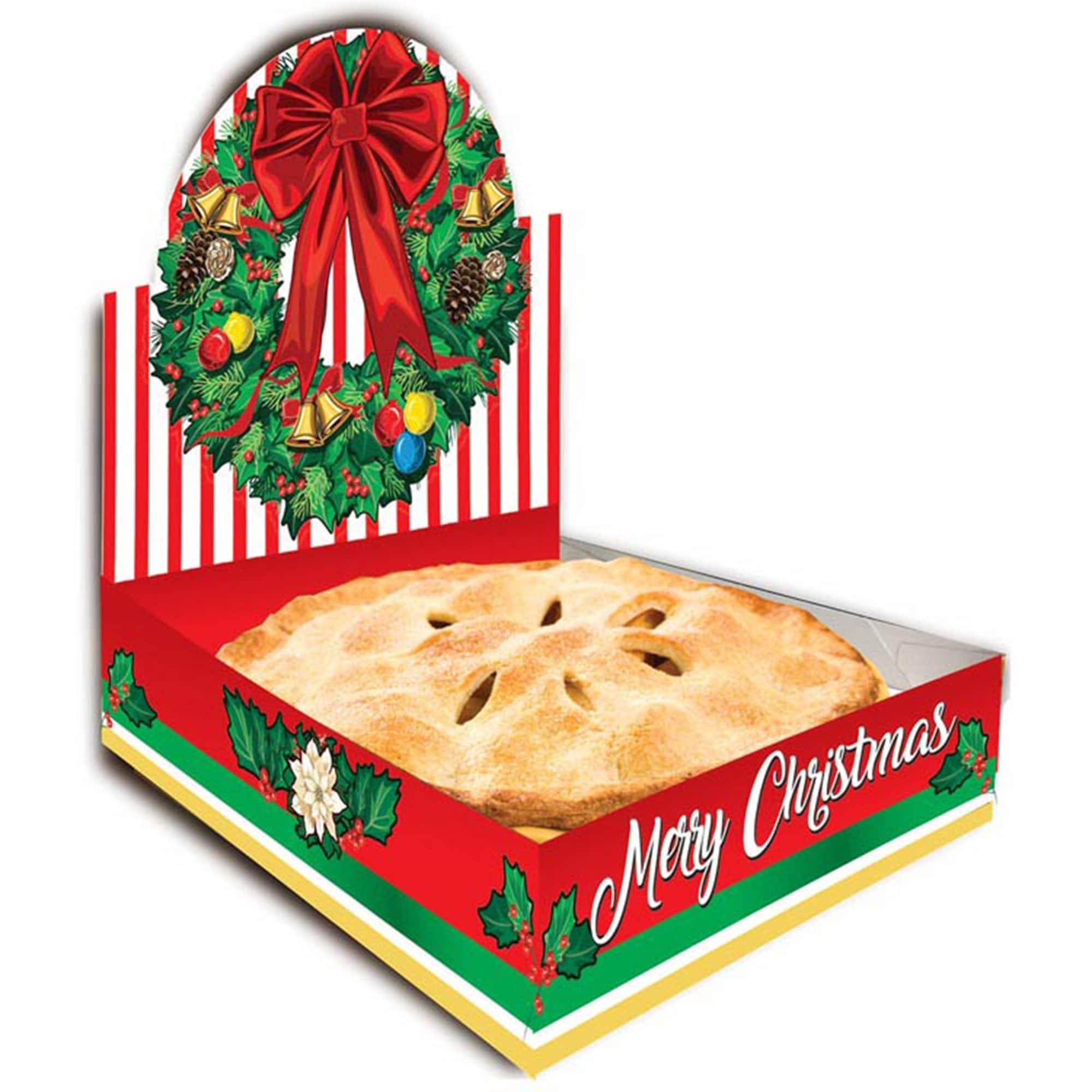 Christmas Pie Box – Holiday Wreath Design, 10in Pie Carrier for Gifting & Transport