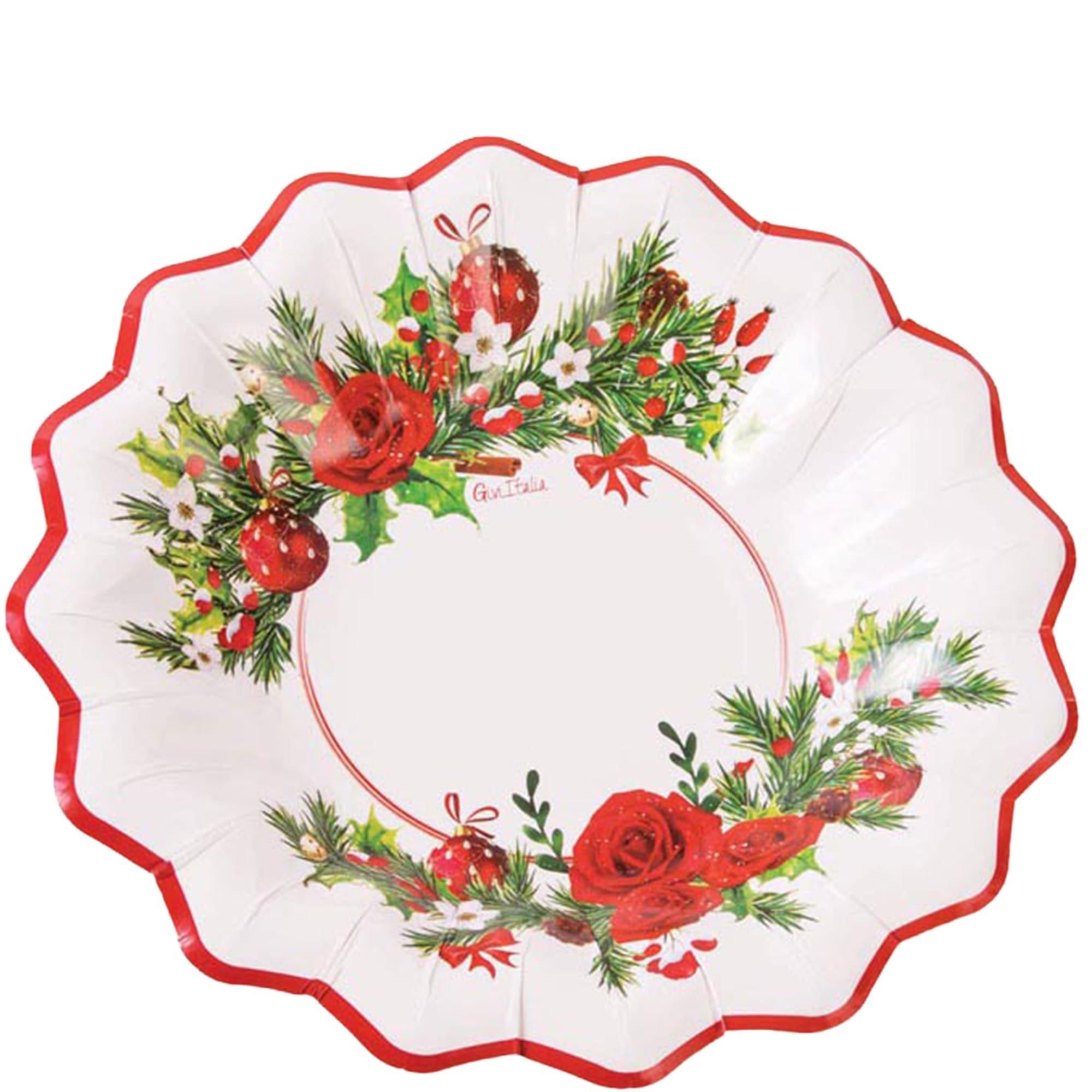 Christmas Floral 9" Shaped Paper Bowls, 8ct – Red Roses, Holly & Ornaments