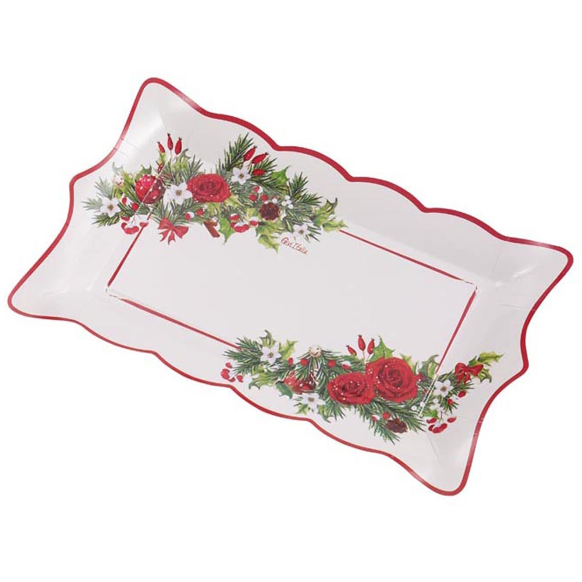 Christmas Floral 12" Shaped Paper Trays, 7ct – Holiday Roses, Holly & Ornaments