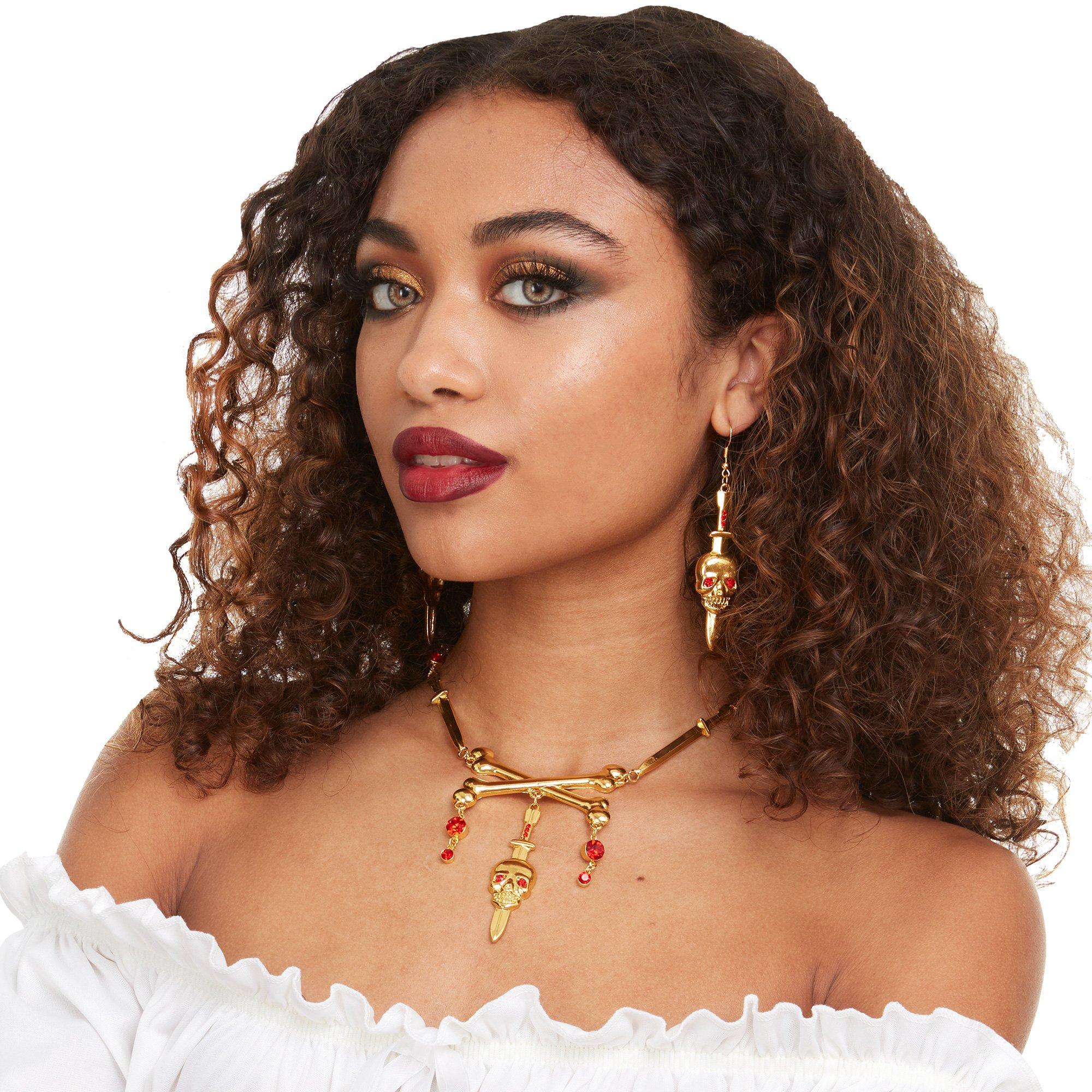 Gold Skull Pirate Jewelry Set, 3pc - Image 2