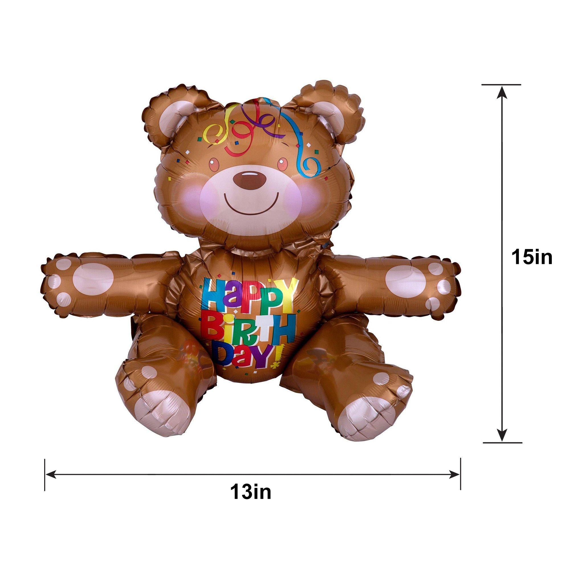 Air-Filled Sitting Birthday Bear Balloon, 15in - Image 2