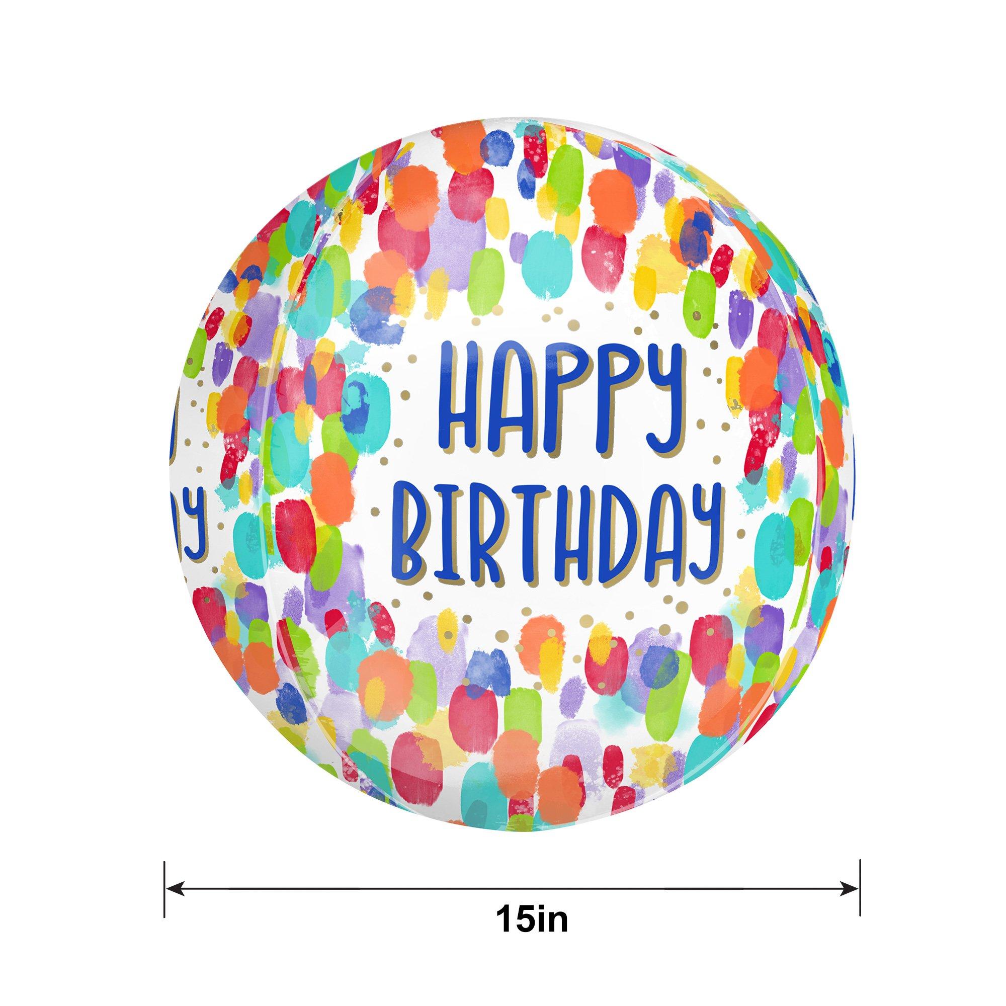 Painterly Dots Happy Birthday Orbz Balloon, 15in x 16in - Image 2