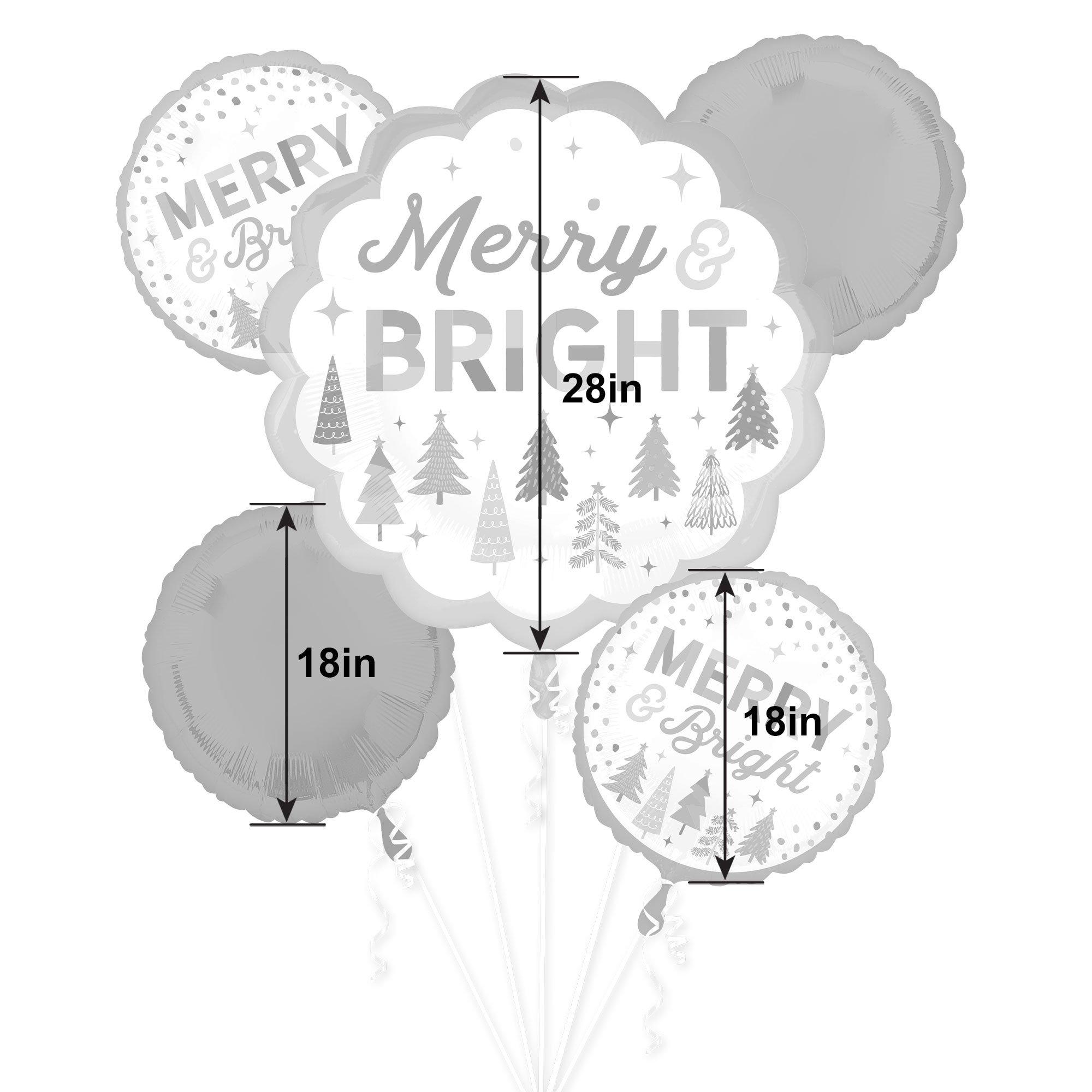 Merry & Bright Christmas Foil Balloon Bouquet, 5pc - Image 2